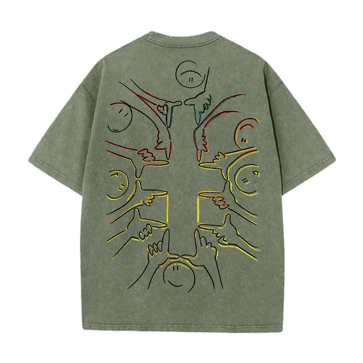 Christianartworkshop Unity Cross Human Figure Line Art Unisex Washed T-shirt - image 2