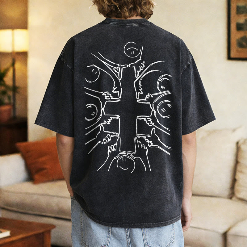 Christianartworkshop Unity Cross Human Figure Line Art Unisex Washed T-shirt - image 28