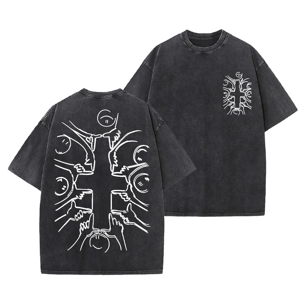 Christianartworkshop Unity Cross Human Figure Line Art Unisex Washed T-shirt - Black - 5XL - image 24