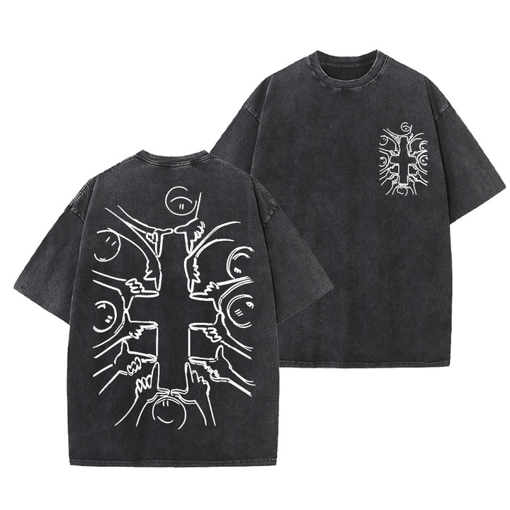 Christianartworkshop Unity Cross Human Figure Line Art Unisex Washed T-shirt - Black - 5XL - image 24