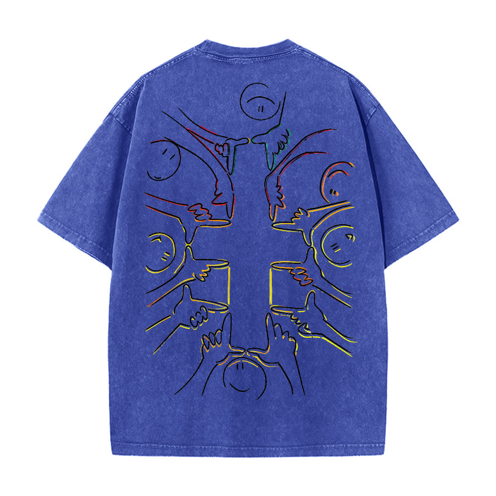 Christianartworkshop Unity Cross Human Figure Line Art Unisex Washed T-shirt - image 20