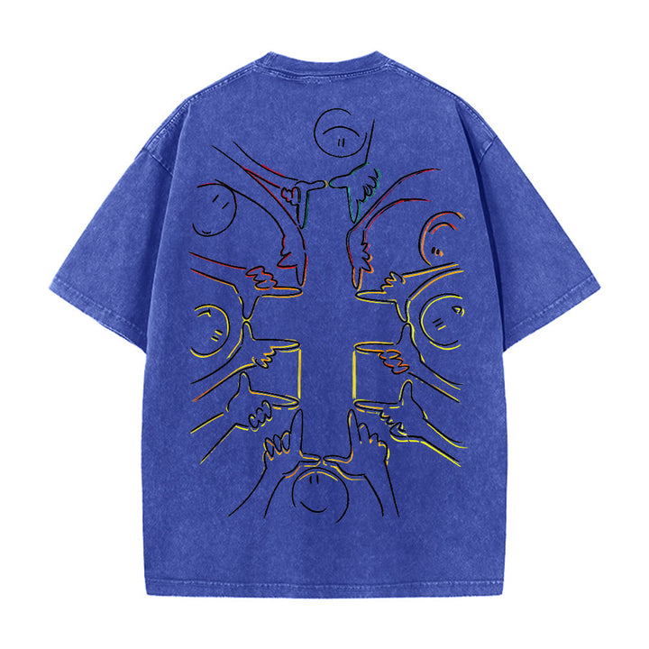 Christianartworkshop Unity Cross Human Figure Line Art Unisex Washed T-shirt - image 20