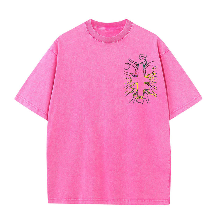 Christianartworkshop Unity Cross Human Figure Line Art Unisex Washed T-shirt - image 13
