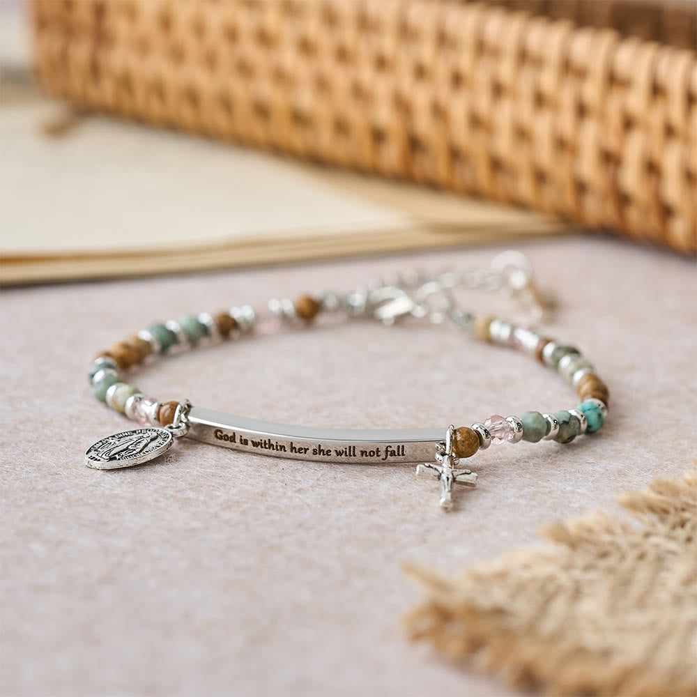 Christianartworkshop Natural African Turquoise Psalm 46:5 Bracelet: Engraved Bar & Stone Bead Design - image 5