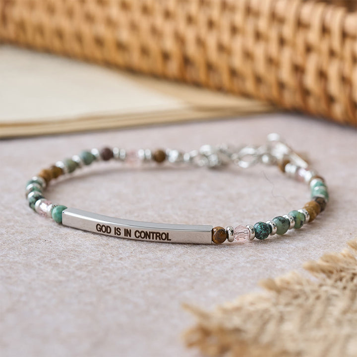 Christianartworkshop Natural African Turquoise Psalm 46:5 Bracelet: Engraved Bar & Stone Bead Design - image 7