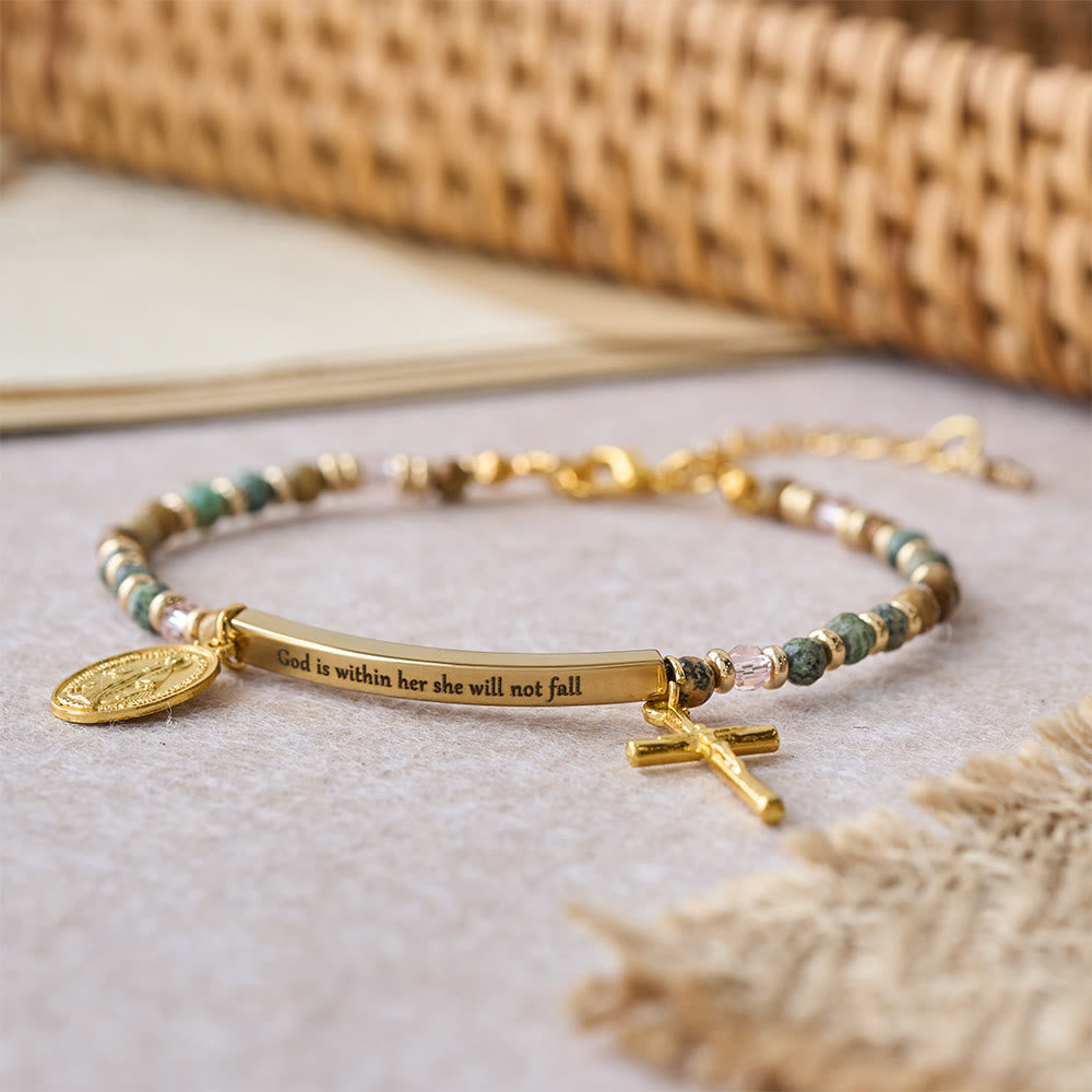 Christianartworkshop Natural African Turquoise Psalm 46:5 Bracelet: Engraved Bar & Stone Bead Design - image 2