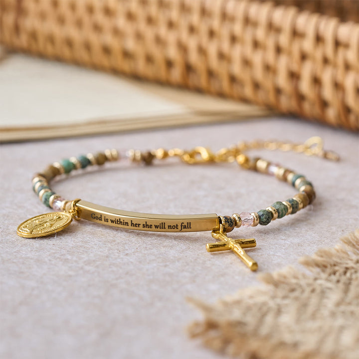 Christianartworkshop Natural African Turquoise Psalm 46:5 Bracelet: Engraved Bar & Stone Bead Design - image 2