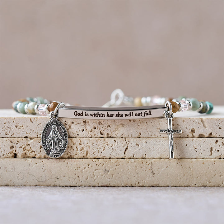 Christianartworkshop Natural African Turquoise Psalm 46:5 Bracelet: Engraved Bar & Stone Bead Design - image 4