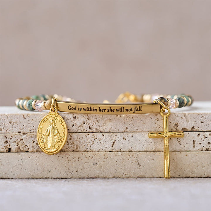 Christianartworkshop Natural African Turquoise Psalm 46:5 Bracelet: Engraved Bar & Stone Bead Design - image 1