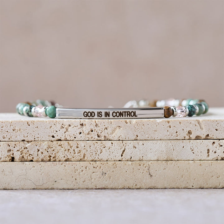 Christianartworkshop Natural African Turquoise Psalm 46:5 Bracelet: Engraved Bar & Stone Bead Design - image 8