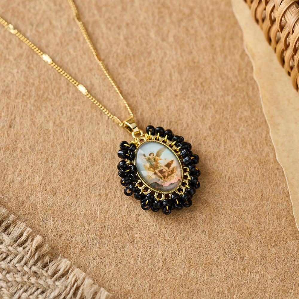 Christianartworkshop Marian Icon Beaded Oval Pendant Necklace: A Token of Virgin Mary Devotion - Black - image 8