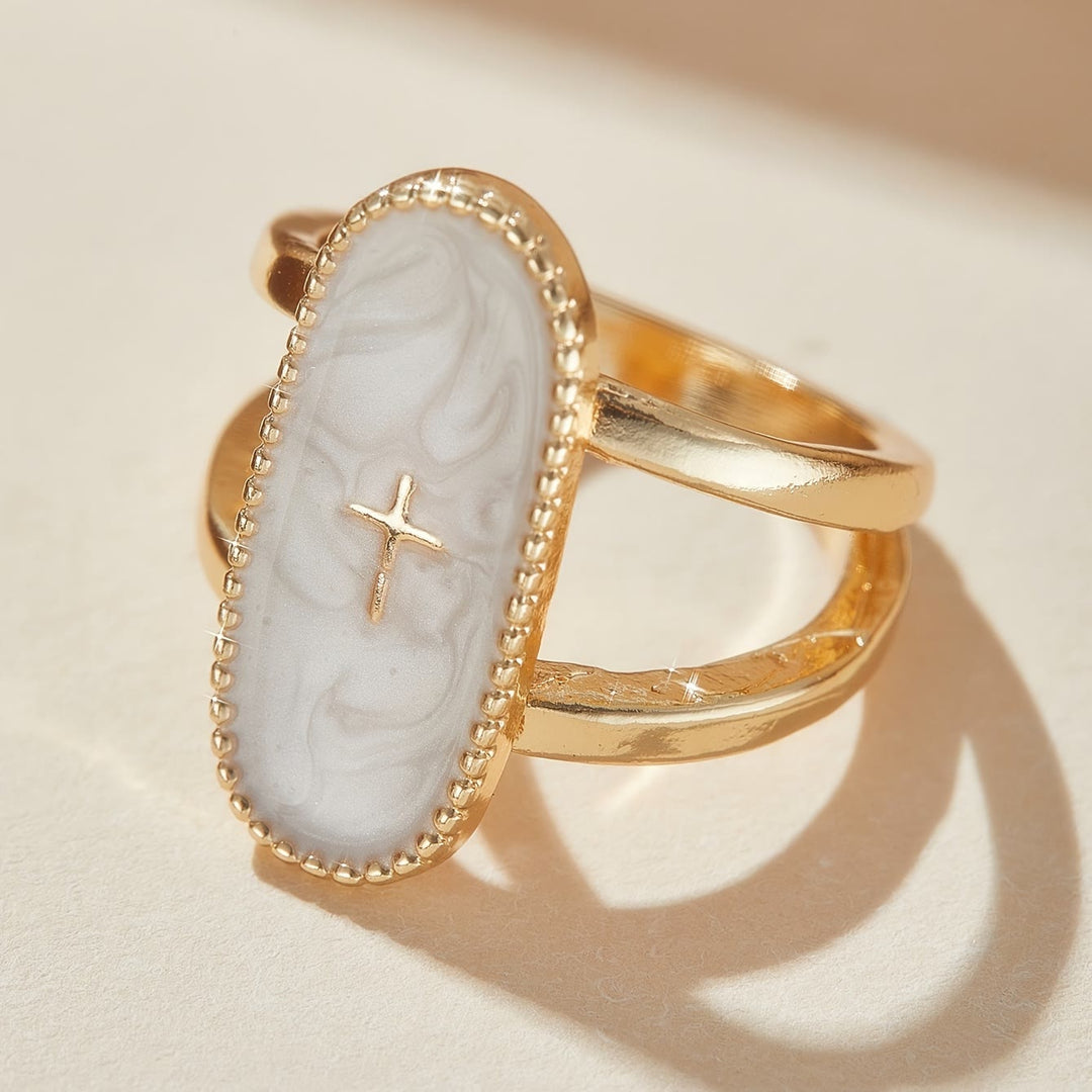 Christianartworkshop Cross Accent Glaze Double-Band Ring: A Symbol of Subtle Faith & Style - White(Suitable for US 7 - US 10) - image 0