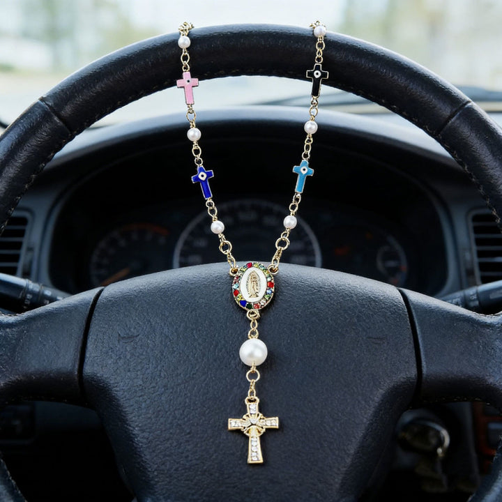 Christianartworkshop Virgin Mary Icon Cross Pearl Car Pendant: A Symbol of Safe Travels & Faith - Multicolor - image 6