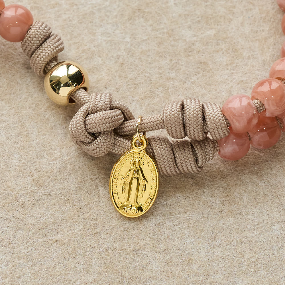 Christianartworkshop Pink Beads Paracord Rosary with Our Lady & Golden Crucifix - image 3