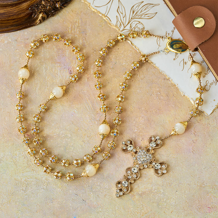 Christianartworkshop Sparkling Golden Beads Luxury Rosary with Our Lady of Grace - image 5