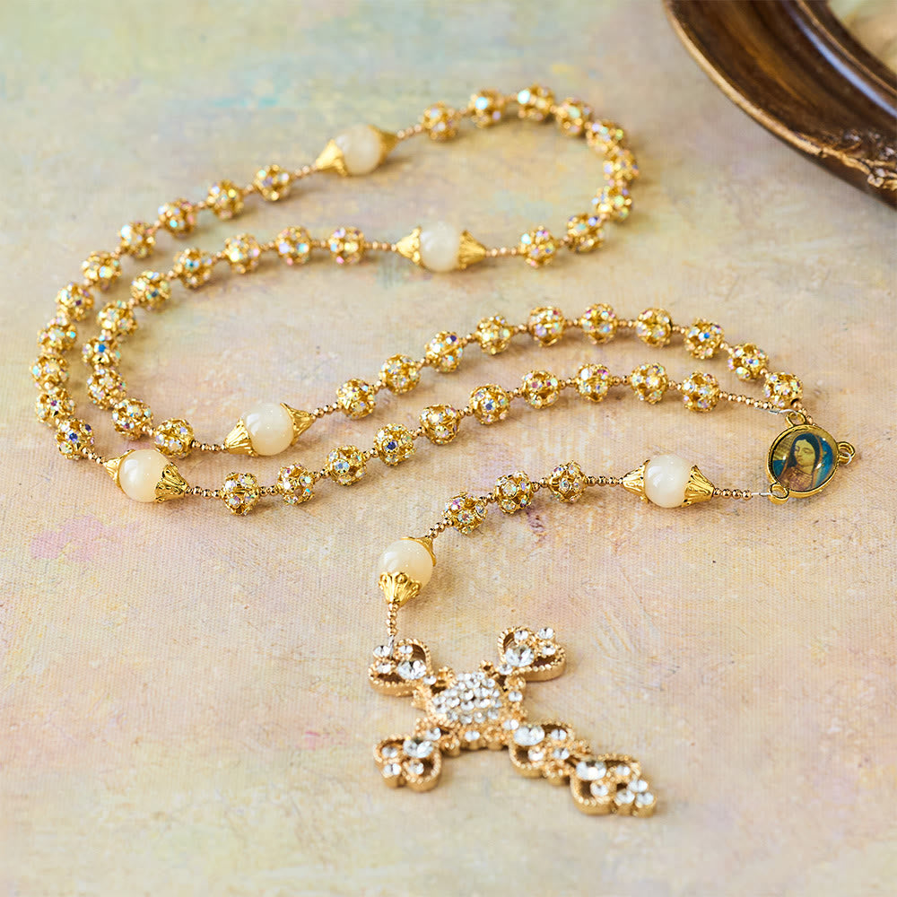 Christianartworkshop Sparkling Golden Beads Luxury Rosary with Our Lady of Grace - image 3