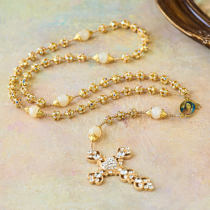 Christianartworkshop Sparkling Golden Beads Luxury Rosary with Our Lady of Grace - image 3