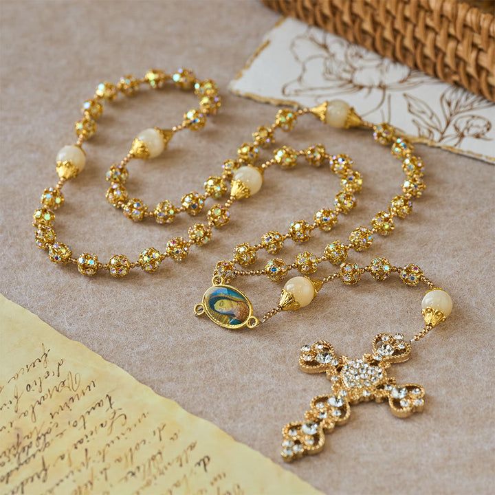 Christianartworkshop Sparkling Golden Beads Luxury Rosary with Our Lady of Grace - image 4