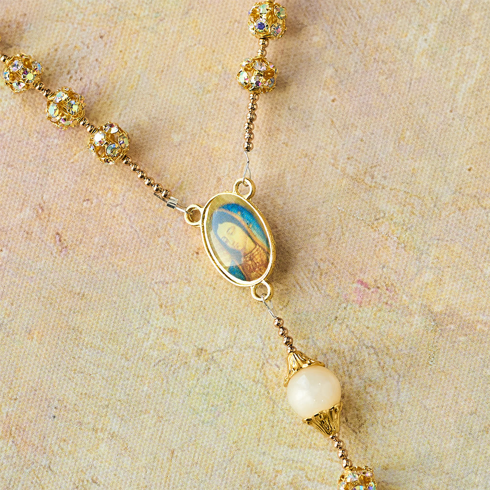 Christianartworkshop Sparkling Golden Beads Luxury Rosary with Our Lady of Grace - image 8