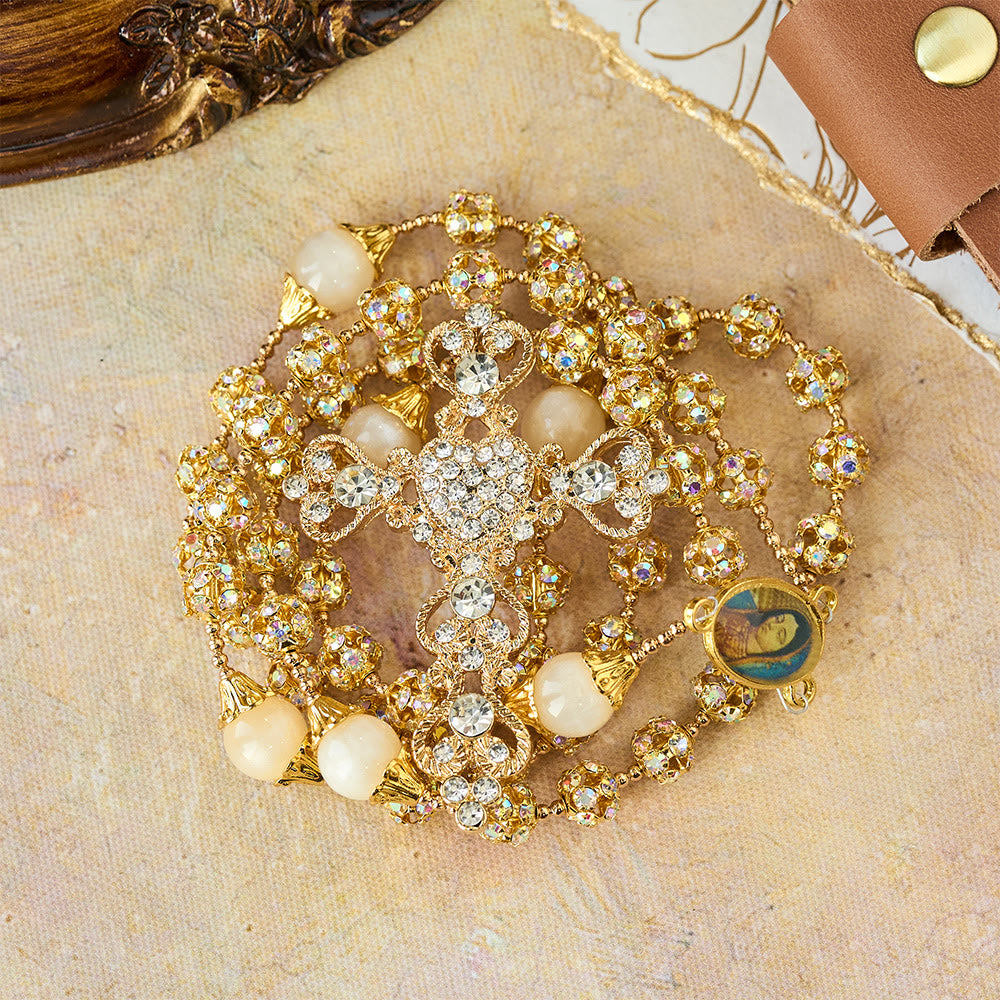 Christianartworkshop Sparkling Golden Beads Luxury Rosary with Our Lady of Grace - image 6
