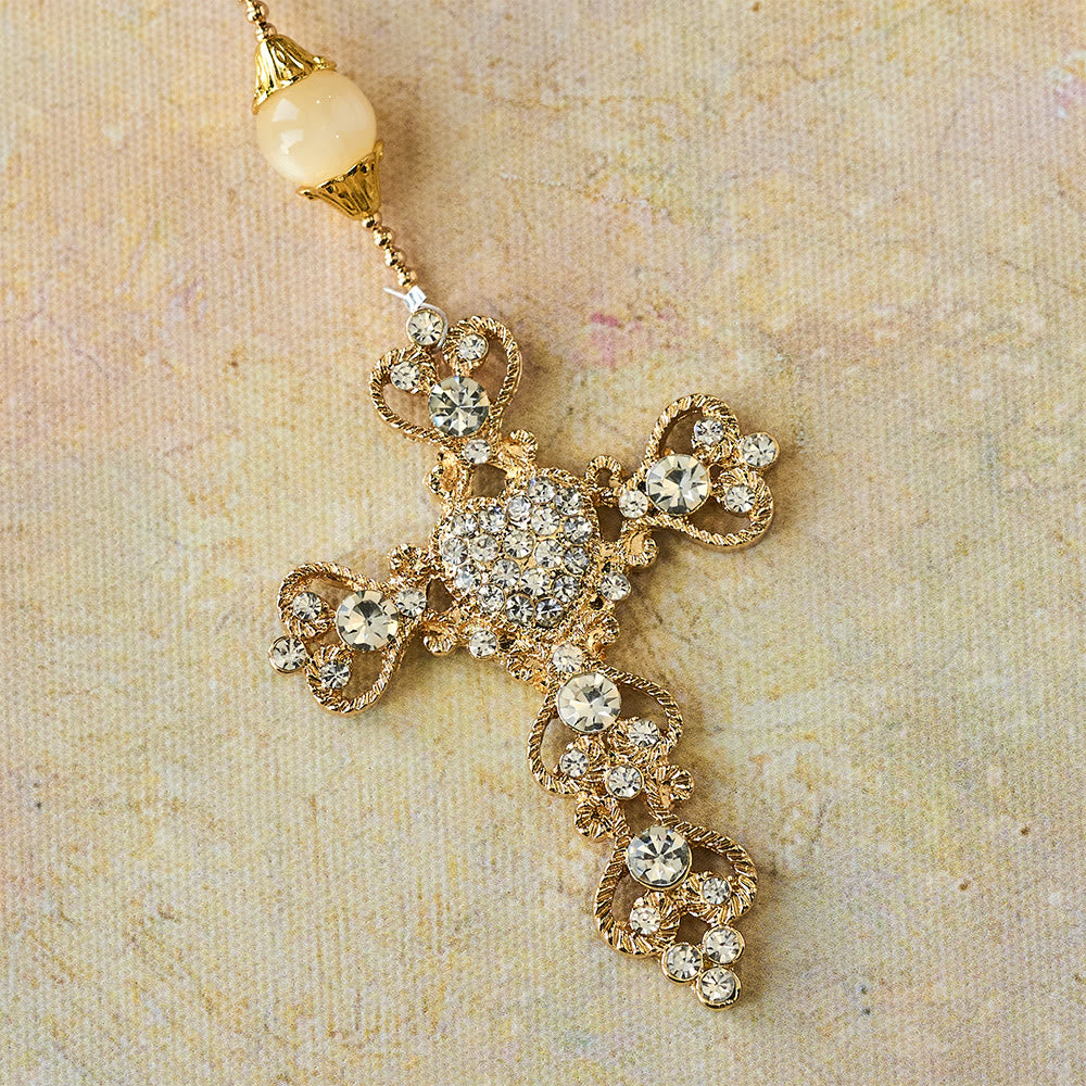 Christianartworkshop Sparkling Golden Beads Luxury Rosary with Our Lady of Grace - image 7