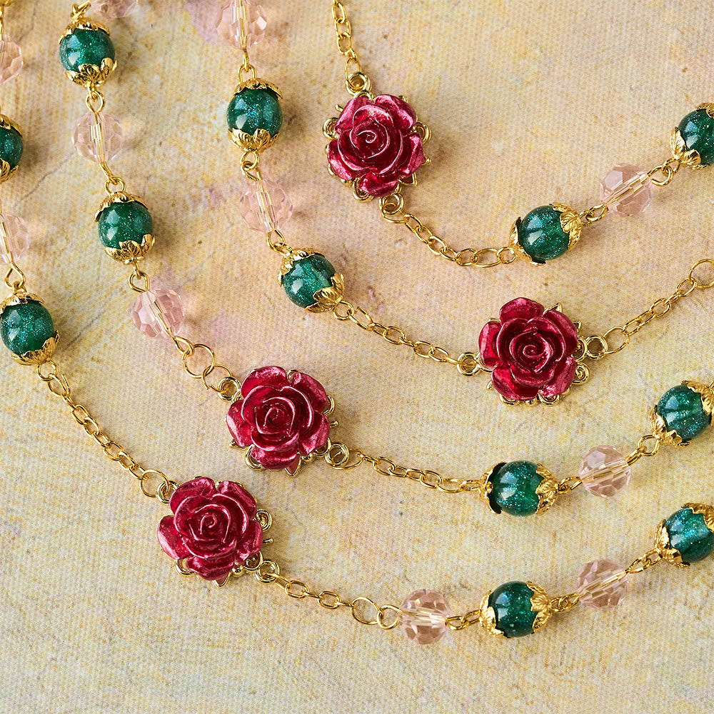 Christianartworkshop Sparkling Green & Pink Beads Red Rose Rosary with Our Lady Charm - image 6