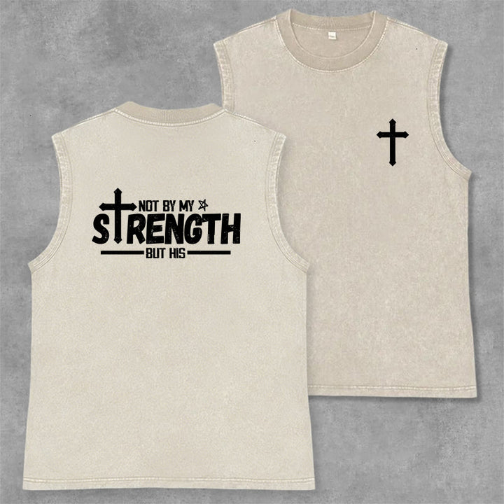 Christianartworkshop Not By My Strength But His Faith Statement Unisex Washed Tank Top - Beige - 2XL - image 7