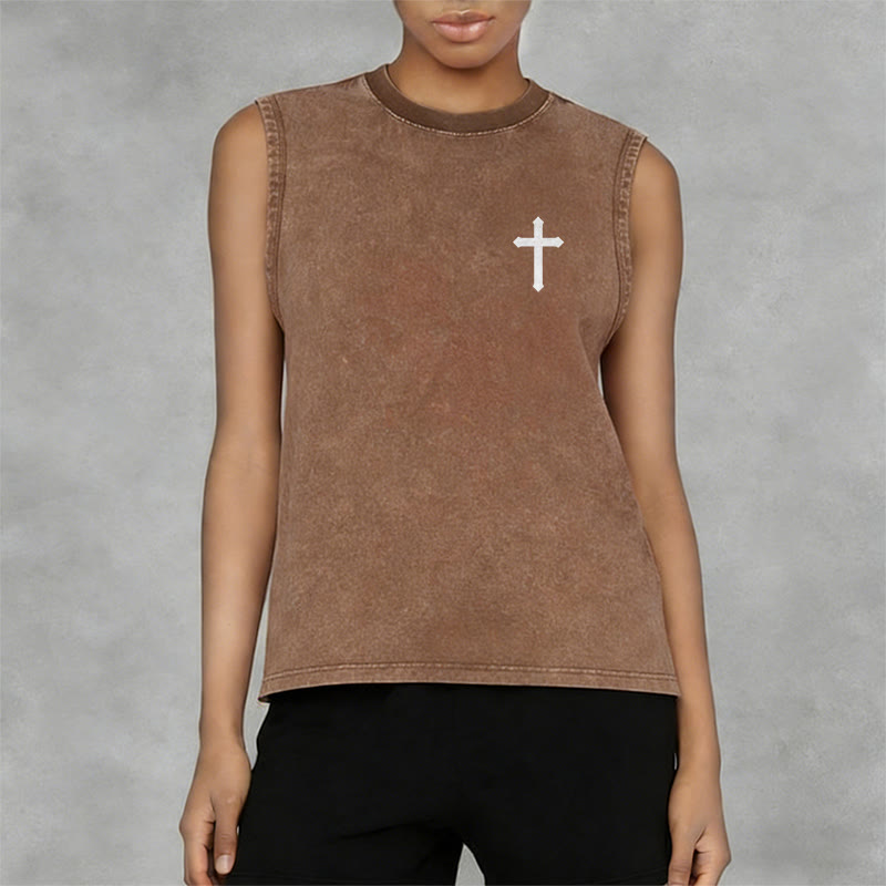 Christianartworkshop Not By My Strength But His Faith Statement Unisex Washed Tank Top - image 4