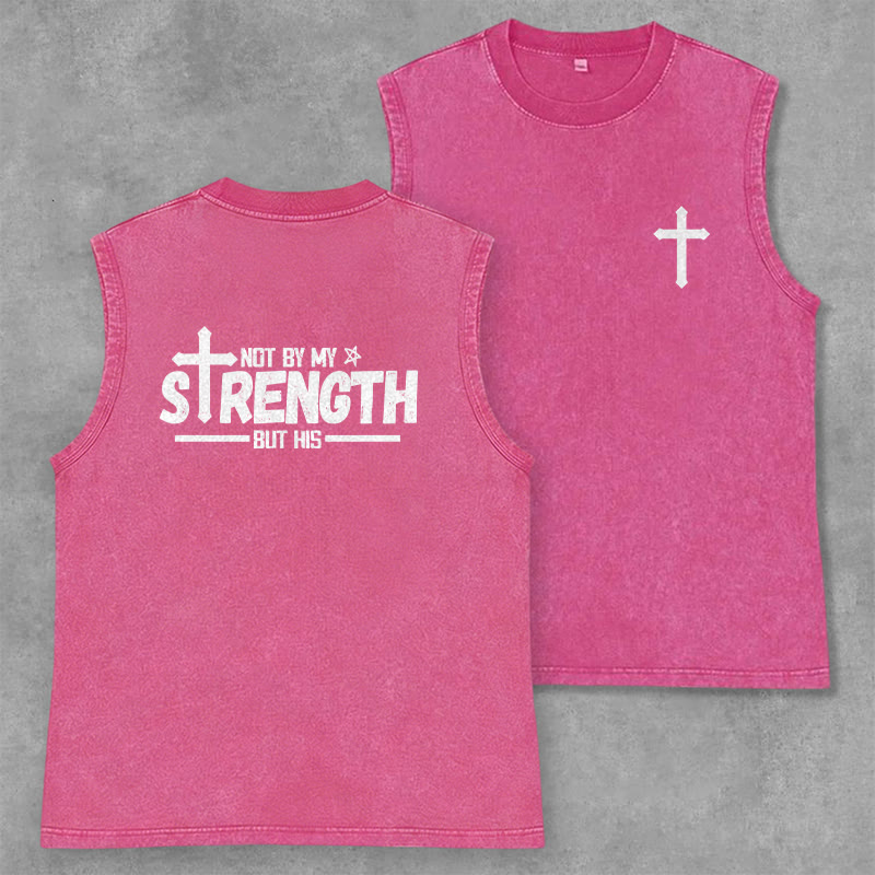 Christianartworkshop Not By My Strength But His Faith Statement Unisex Washed Tank Top - Pink - 2XL - image 28