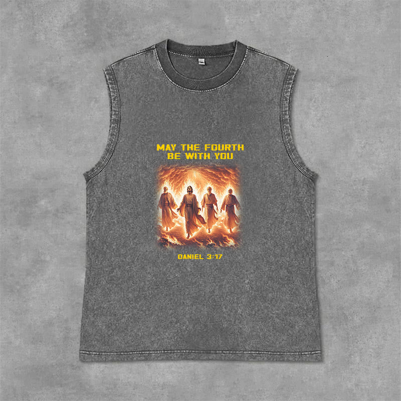 Christianartworkshop May the Fourth Be With You Daniel 3:17 Unisex Washed Tank Top - Grey - 2XL - image 9