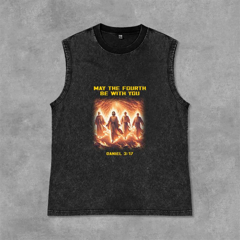 Christianartworkshop May the Fourth Be With You Daniel 3:17 Unisex Washed Tank Top - Black - 2XL - image 0