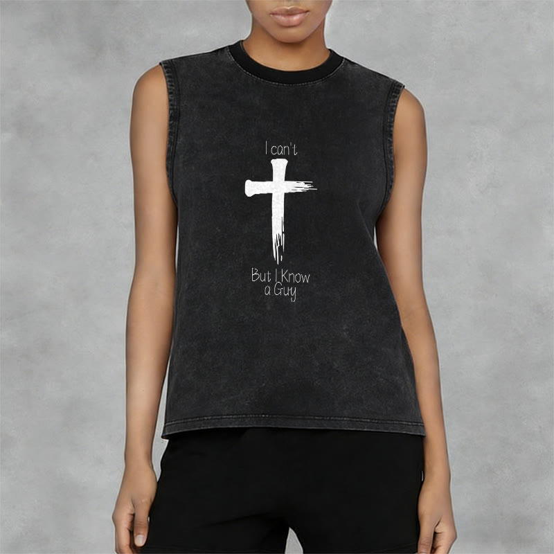 Christianartworkshop I Can't But I Know a Guy Faith Unisex Washed Tank Top - image 2