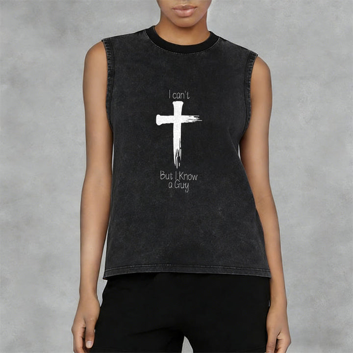 Christianartworkshop I Can't But I Know a Guy Faith Unisex Washed Tank Top - image 2