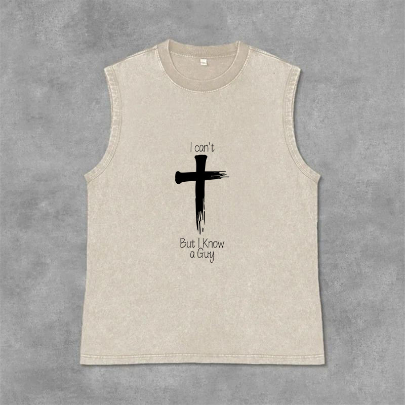 Christianartworkshop I Can't But I Know a Guy Faith Unisex Washed Tank Top - Beige - 2XL - image 3
