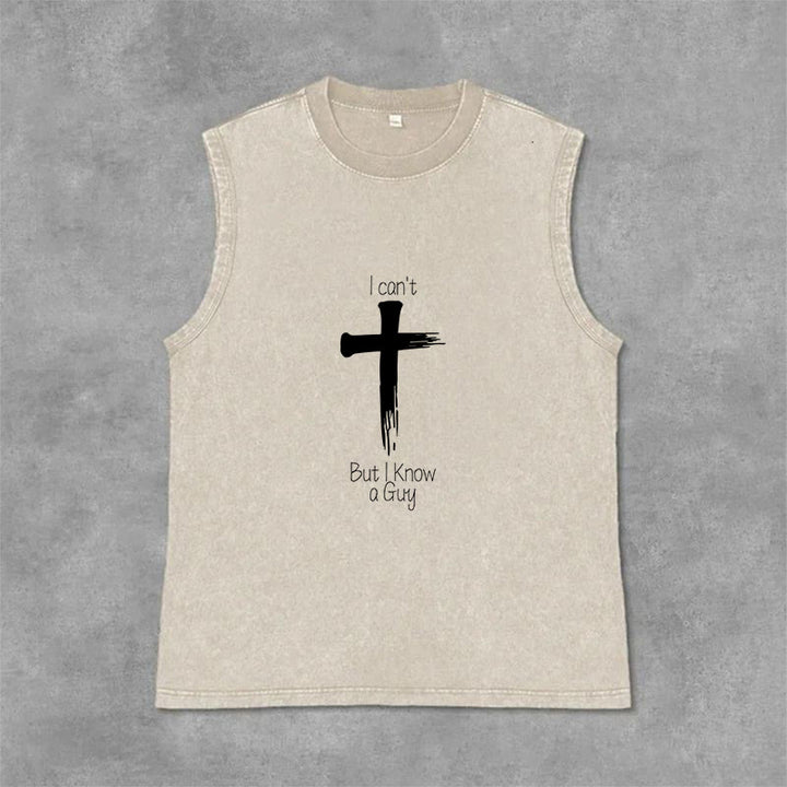 Christianartworkshop I Can't But I Know a Guy Faith Unisex Washed Tank Top - Beige - 2XL - image 3