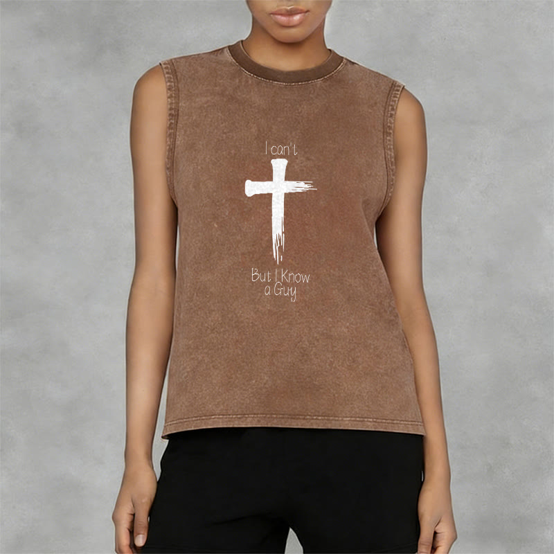 Christianartworkshop I Can't But I Know a Guy Faith Unisex Washed Tank Top - image 8