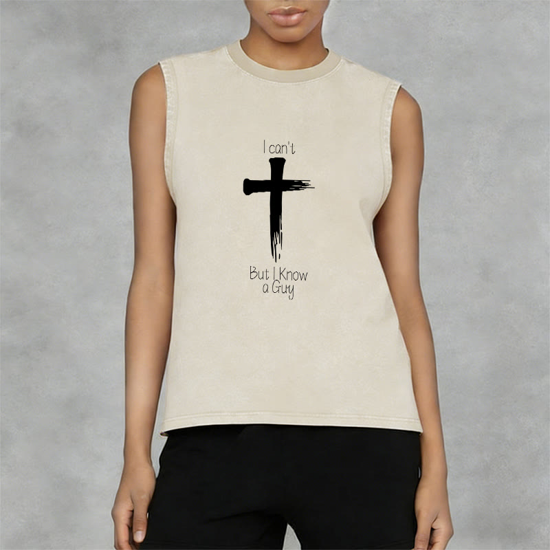 Christianartworkshop I Can't But I Know a Guy Faith Unisex Washed Tank Top - image 5