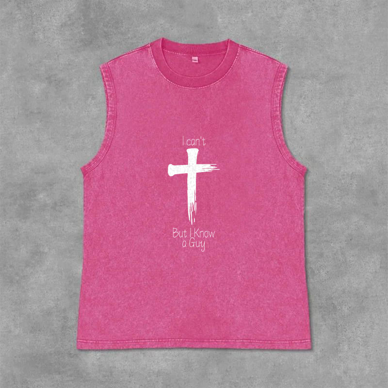 Christianartworkshop I Can't But I Know a Guy Faith Unisex Washed Tank Top - Pink - 2XL - image 12