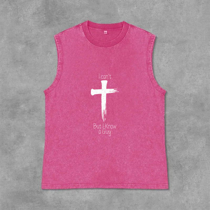 Christianartworkshop I Can't But I Know a Guy Faith Unisex Washed Tank Top - Pink - 2XL - image 12