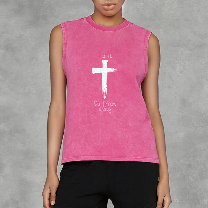Christianartworkshop I Can't But I Know a Guy Faith Unisex Washed Tank Top - image 14