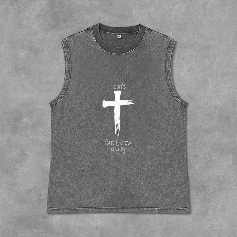 Christianartworkshop I Can't But I Know a Guy Faith Unisex Washed Tank Top - Grey - 2XL - image 9