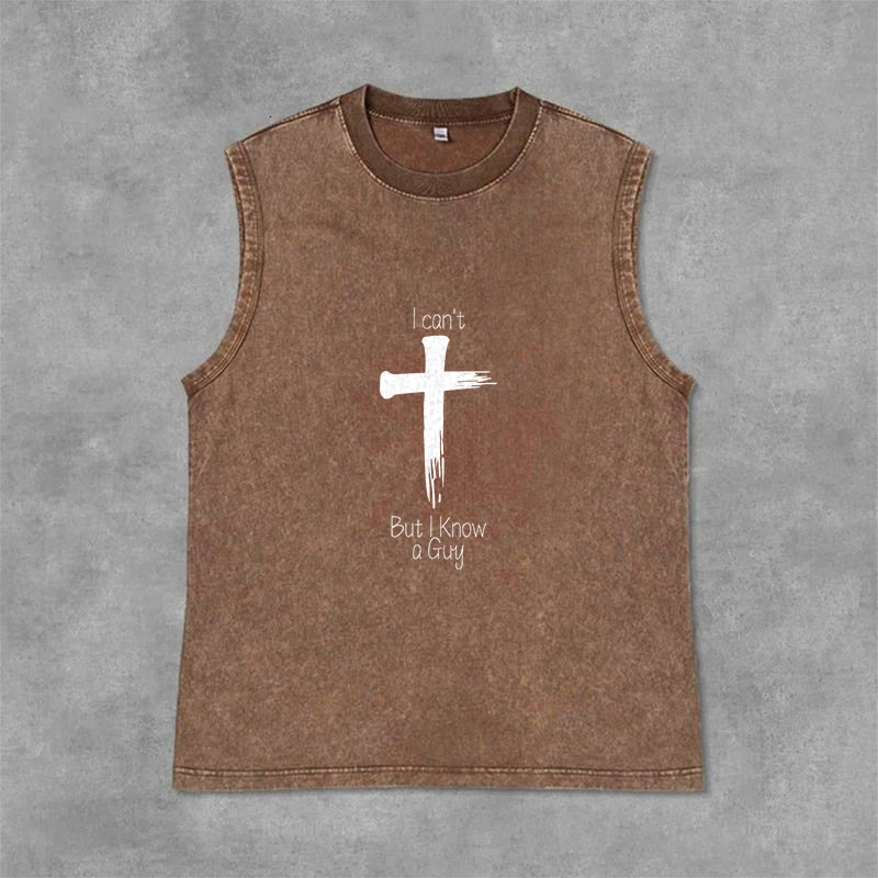Christianartworkshop I Can't But I Know a Guy Faith Unisex Washed Tank Top - Brown - 2XL - image 6