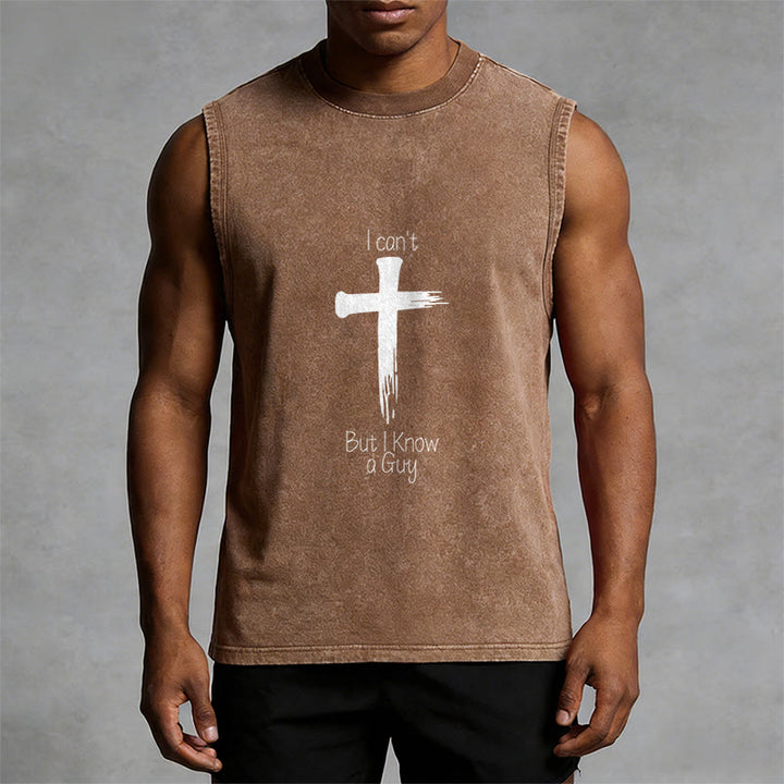 Christianartworkshop I Can't But I Know a Guy Faith Unisex Washed Tank Top - image 7
