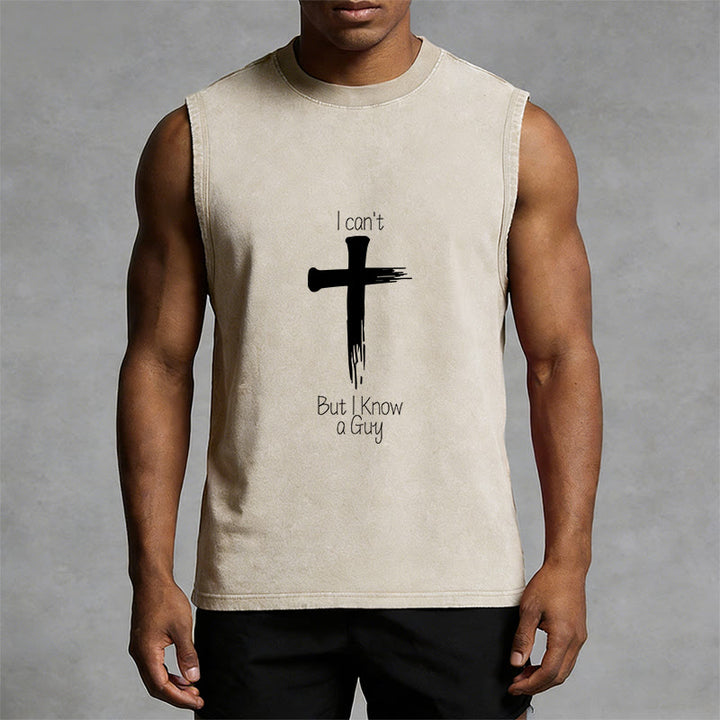Christianartworkshop I Can't But I Know a Guy Faith Unisex Washed Tank Top - image 4