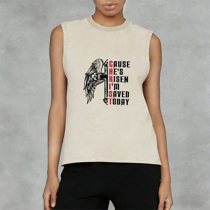 Christianartworkshop Easter Special Cross Wing He Is Risen Unisex Washed Tank Top - image 2