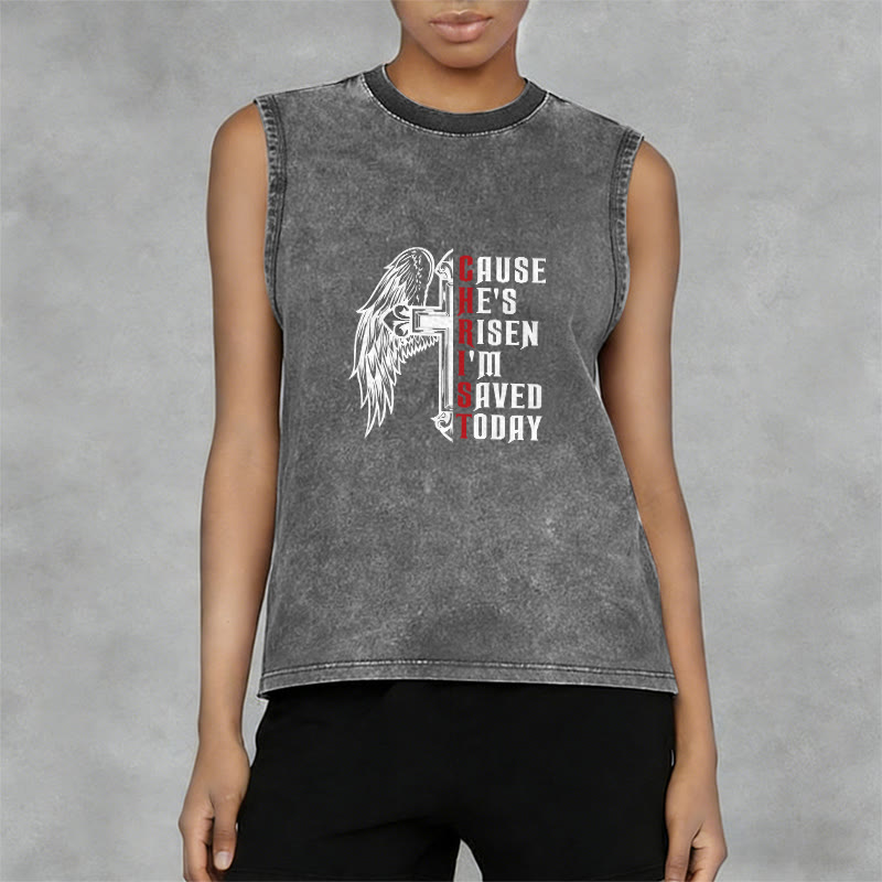 Christianartworkshop Easter Special Cross Wing He Is Risen Unisex Washed Tank Top - image 5