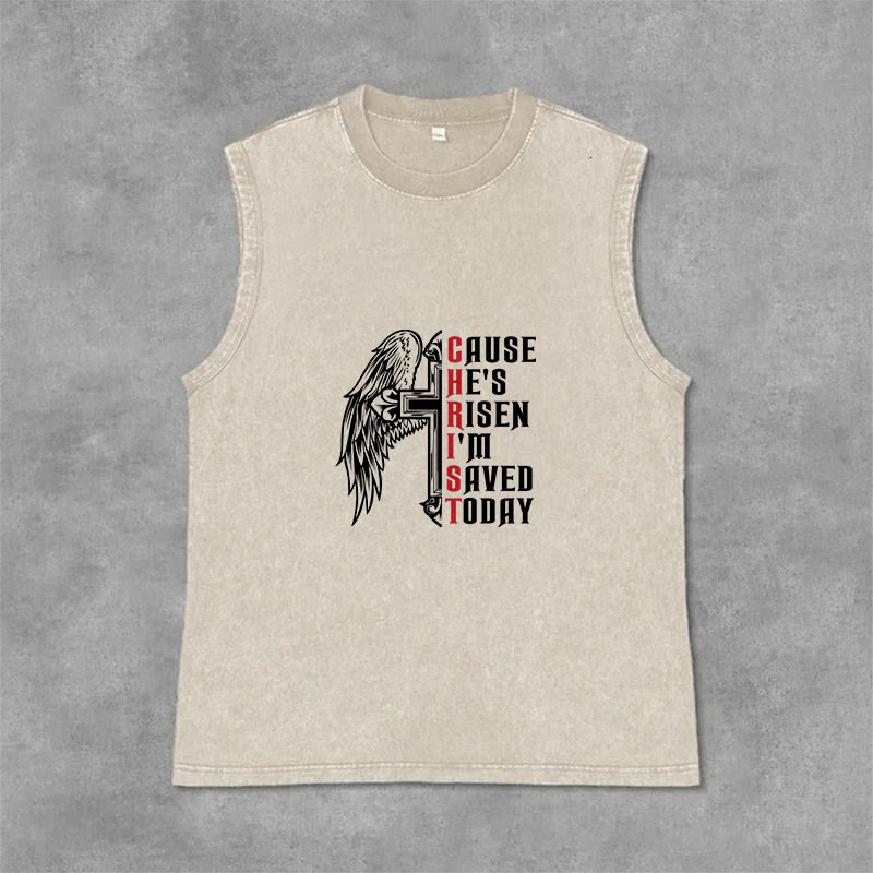 Christianartworkshop Easter Special Cross Wing He Is Risen Unisex Washed Tank Top - Beige - 2XL - image 0