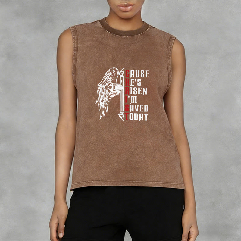 Christianartworkshop Easter Special Cross Wing He Is Risen Unisex Washed Tank Top - image 11