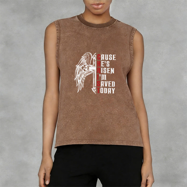 Christianartworkshop Easter Special Cross Wing He Is Risen Unisex Washed Tank Top - image 11