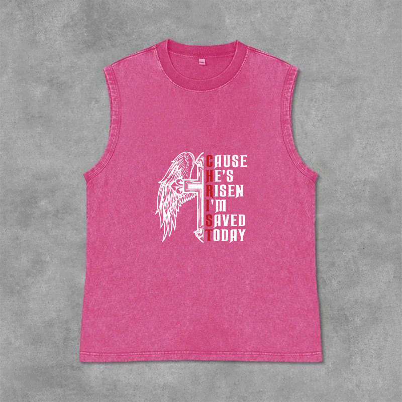 Christianartworkshop Easter Special Cross Wing He Is Risen Unisex Washed Tank Top - Pink - 2XL - image 12